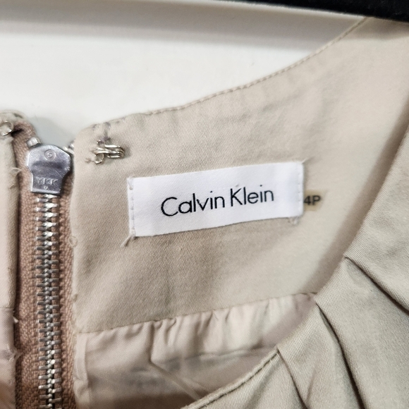 Calvin Klein Khaki Sleeveless Pleated Fit & Flare Cocktail Dress Neutral A-Line - Picture 8 of 10